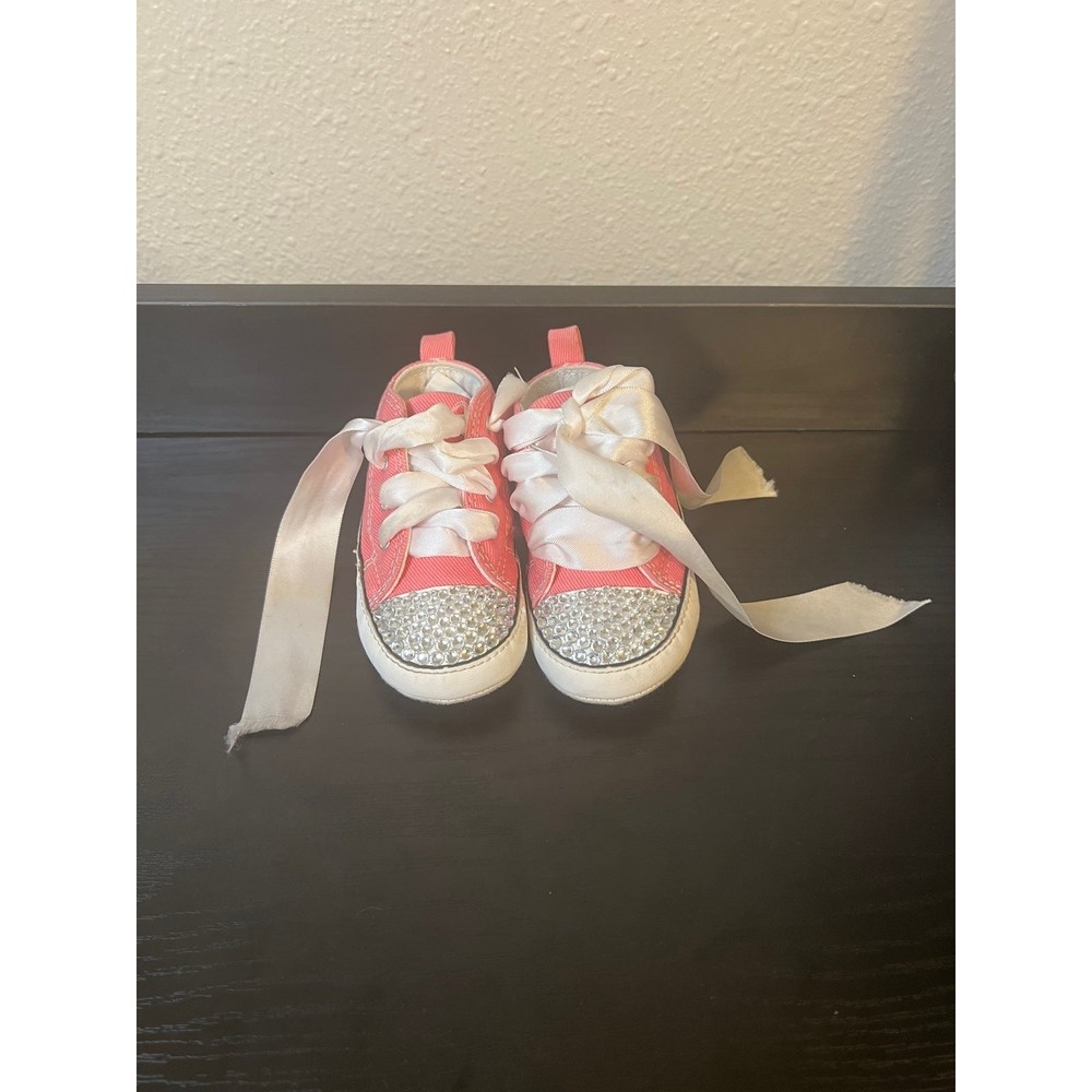 Baby Girl Custom Pink Converse size 4 Soft bottom crib shoes